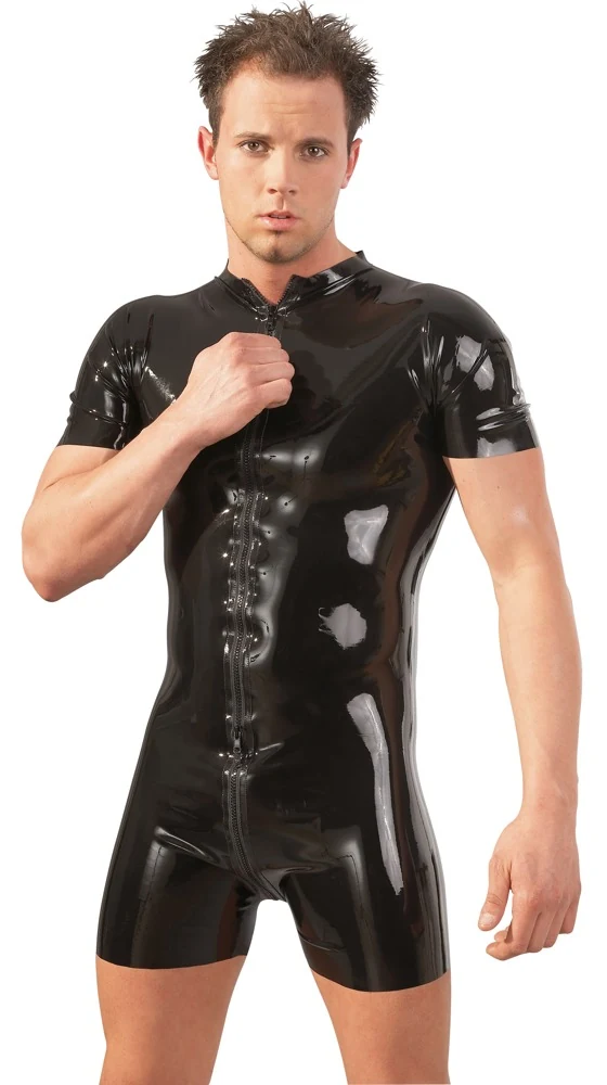 Latex korte jumpsuit met 3-weg ritssluiting