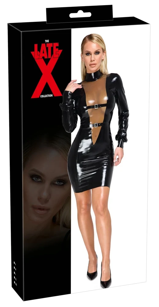 Latex jurk met transparante V-inzet