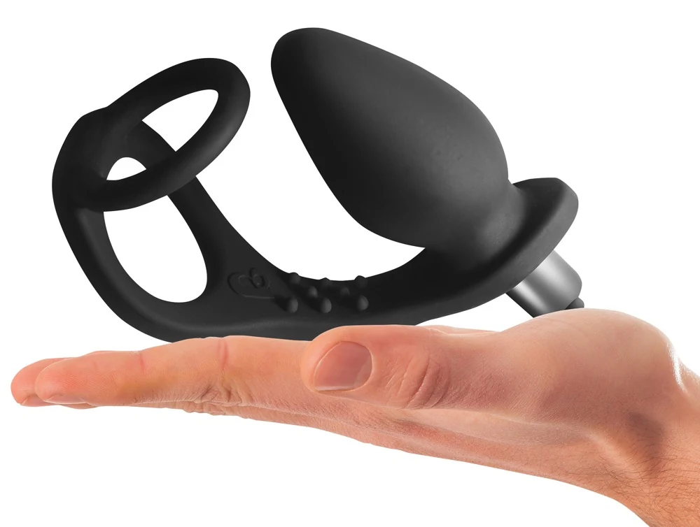 Vibro anaalplug met penis- en testikelring