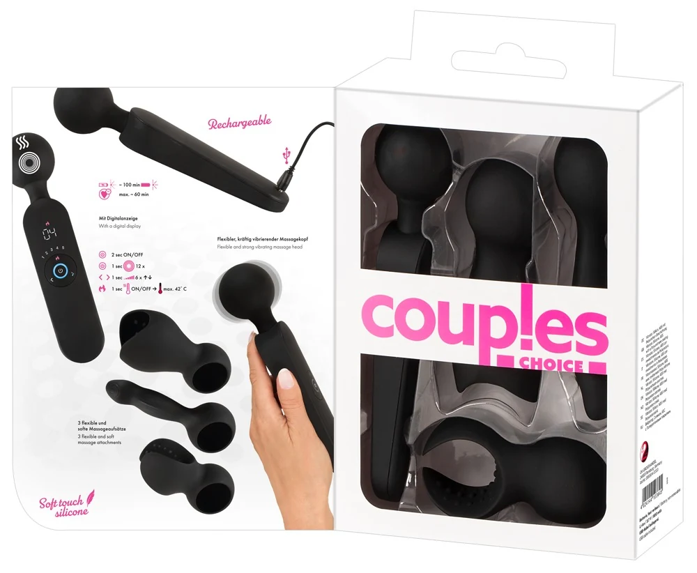 Coup!es Choice oplaadbare massagestaaf met opzetstukken