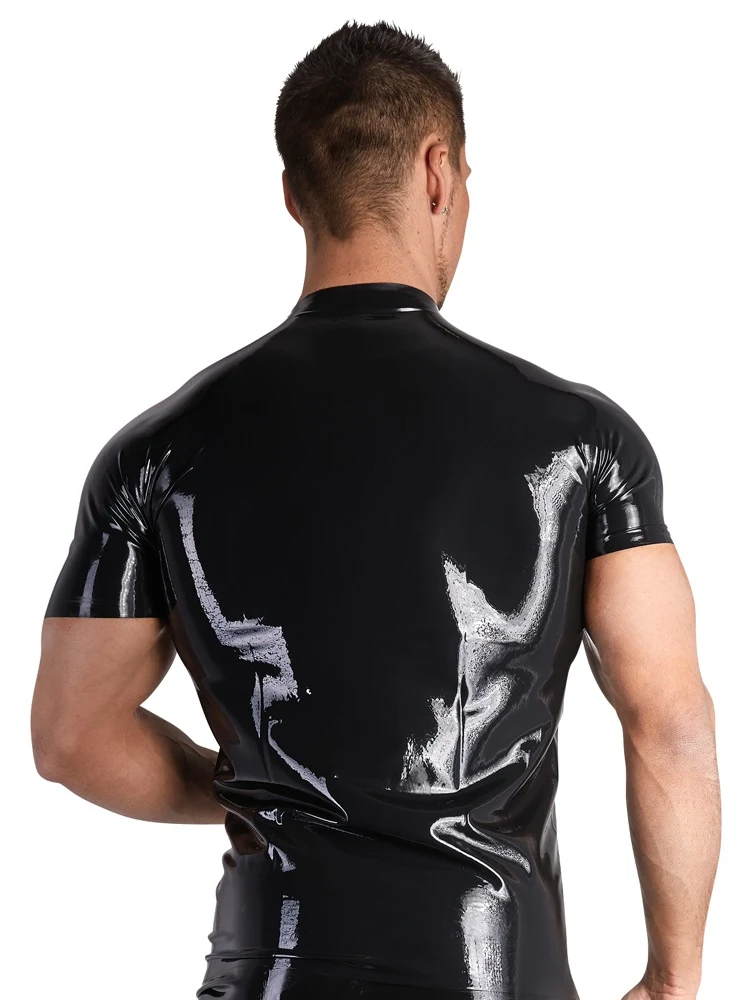 Latex shirt met rits en opstaande kraag