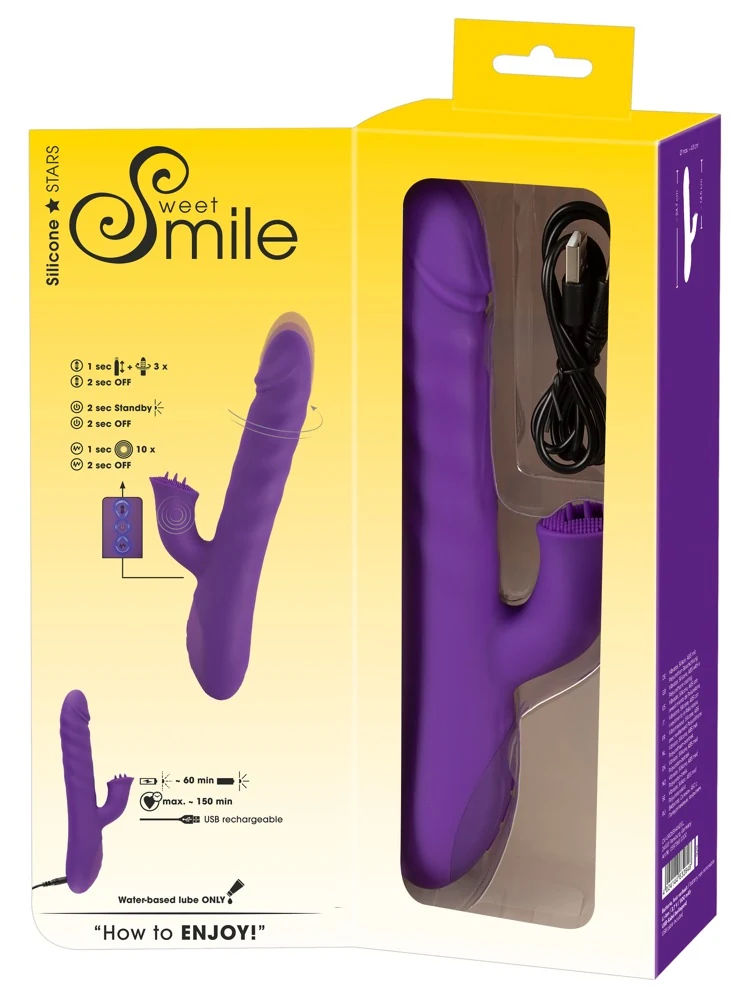 Rabbit vibrator met rotatie en stuwende functie