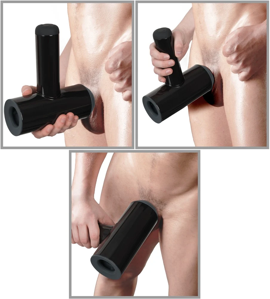 Zwarte vibrerende masturbator met handvat