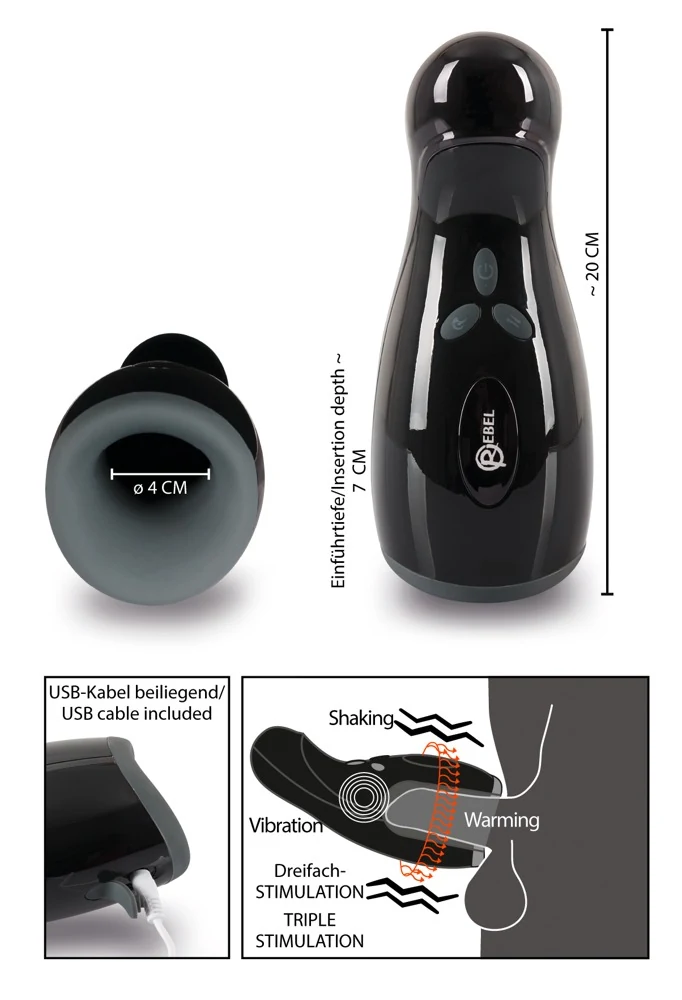 Masturbator met vibratie, warmte en beweging