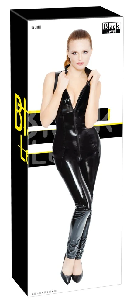 Black Level lak jumpsuit met 2-wegritssluiting