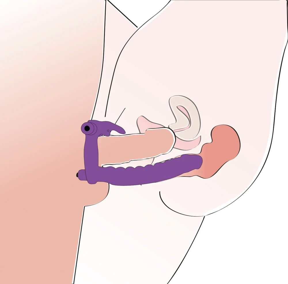 Strap-on dildo met vibratie en konijnstimulator