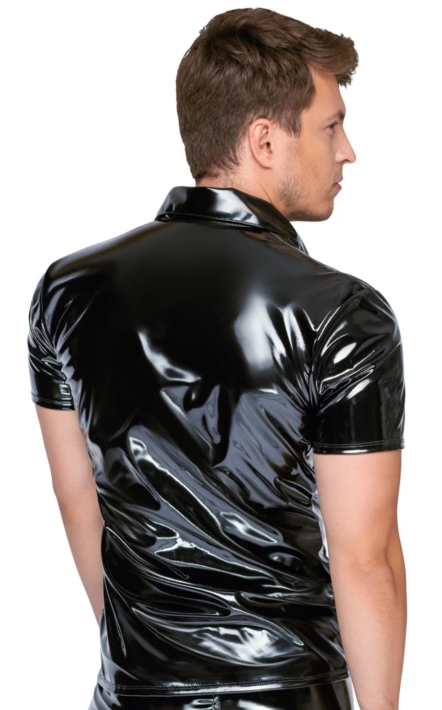 Black Level lakglans polo shirt zwart