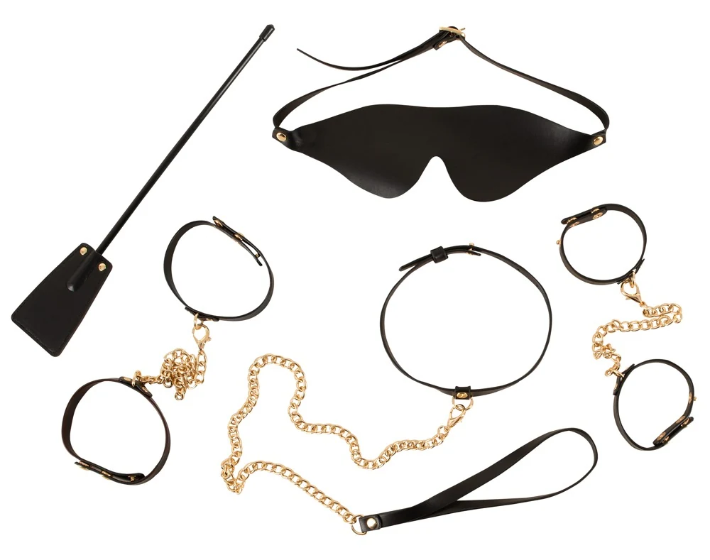 Bad Kitty 5-delige bondageset zwart met goudkleurige details