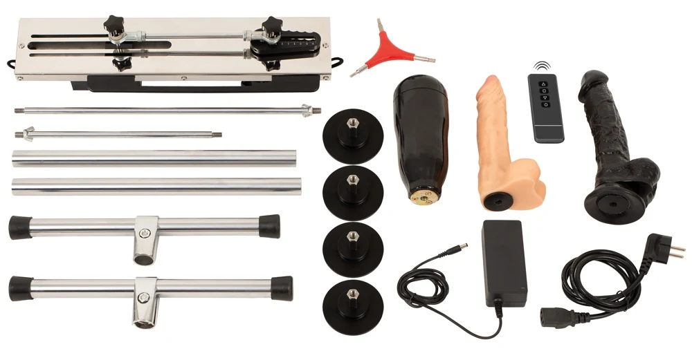 The Banger dubbelzijdige seksmachine met dildo's en masturbator