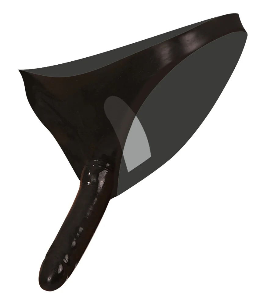 Zwarte latex slip met dubbele dildo