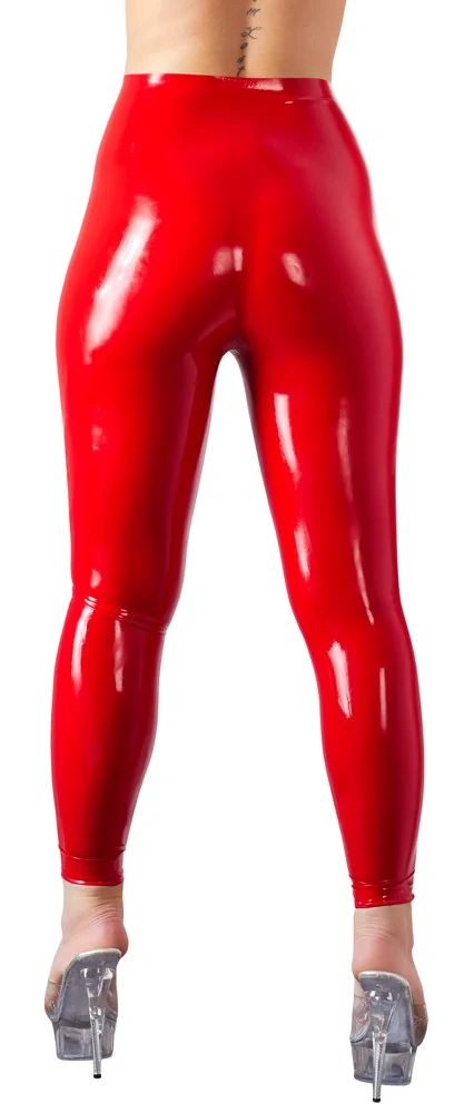Rode latex legging met hoge taille