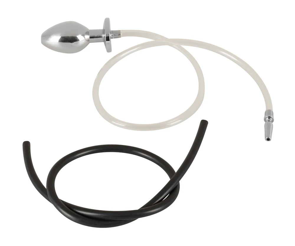 Roestvrijstalen anaalplug met urethrale plug en slang