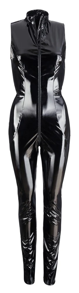 Black Level lak jumpsuit met 2-wegritssluiting