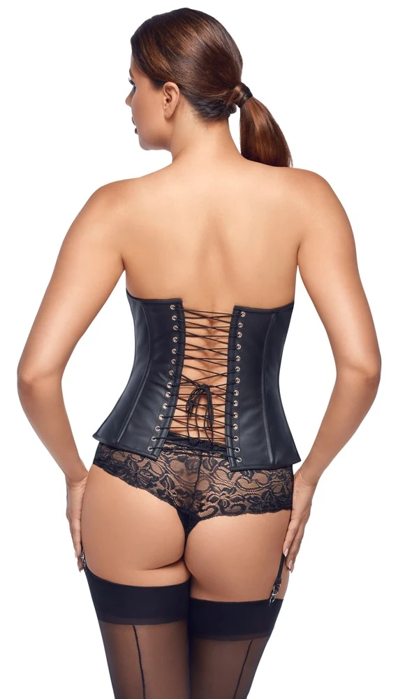 Strapless leren full-bust korset met vetersluiting