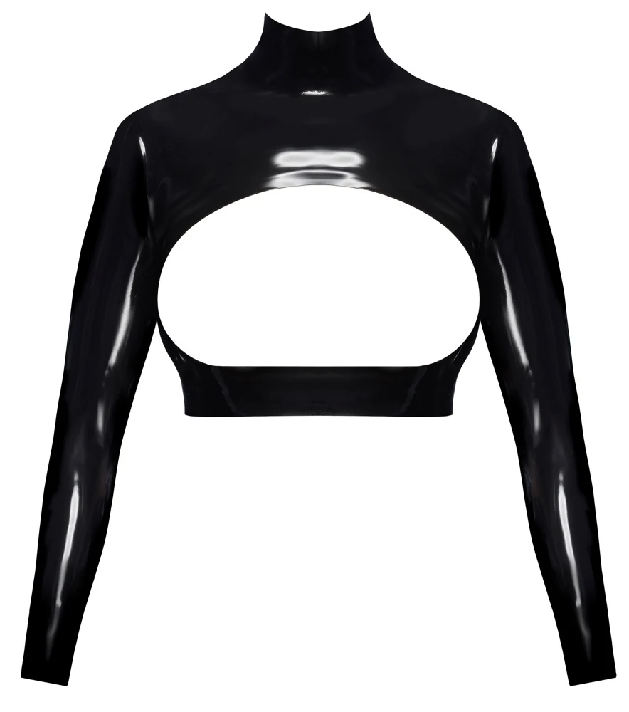 Buikvrij latex shirt met open buste en rits