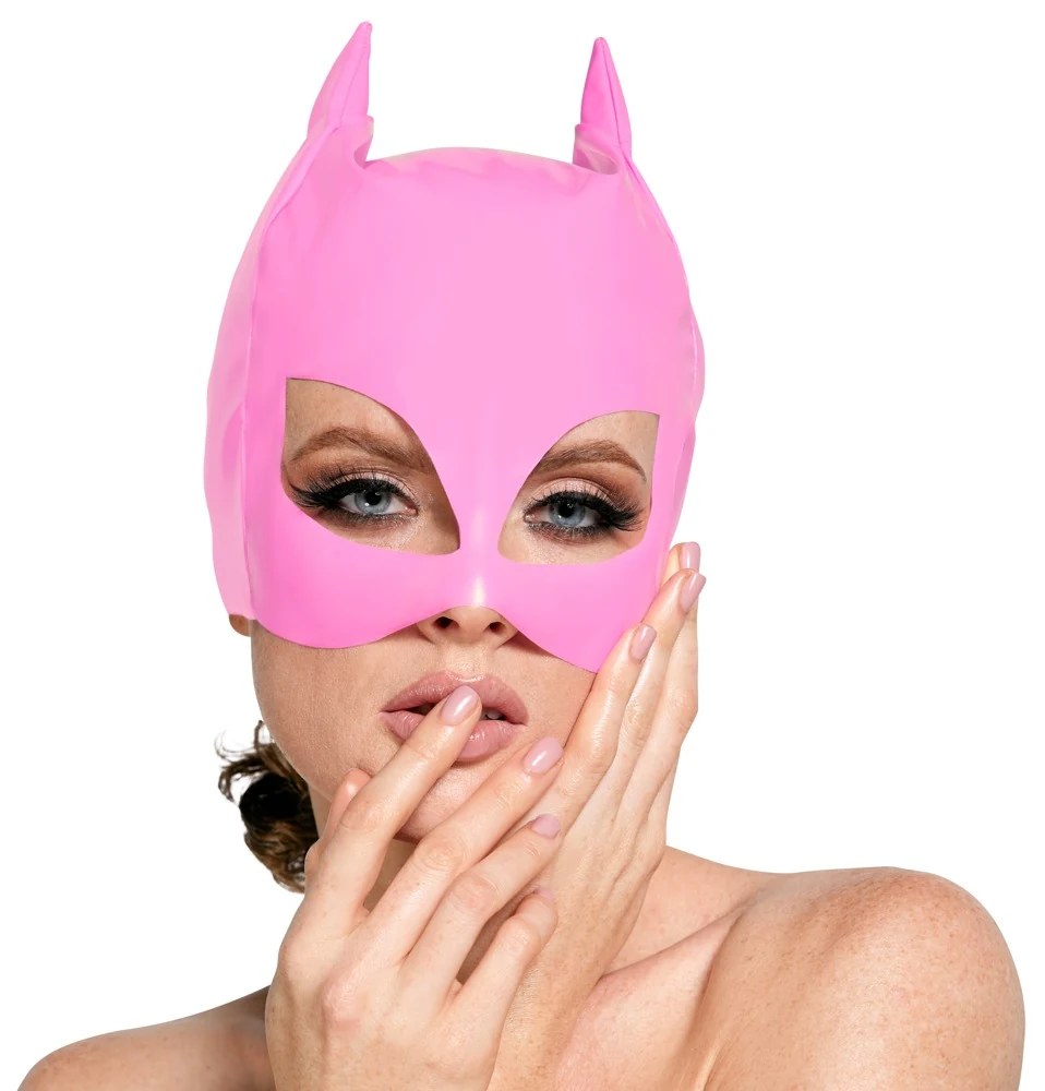 Glanzend roze kattenmasker van vinyl