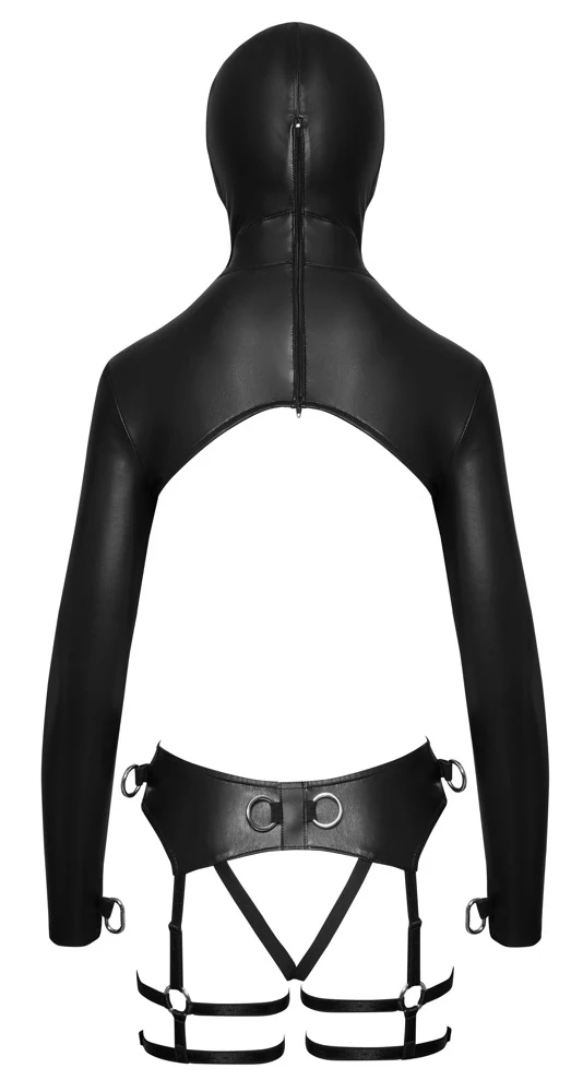 Bad Kitty matte top met masker en ouvert harnas string