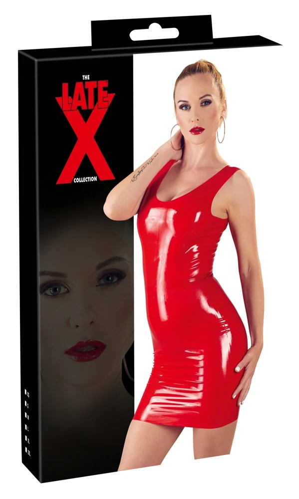 Rode latex mini jurk zonder mouwen