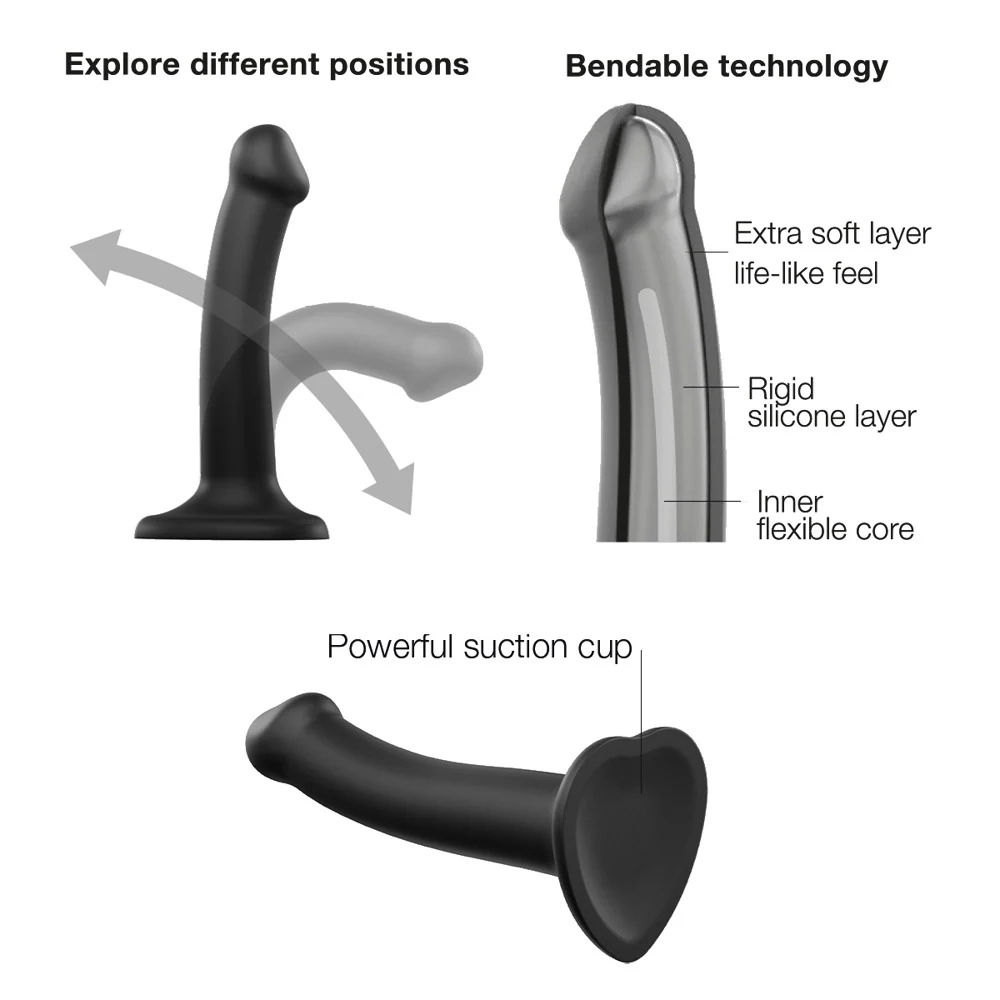 Dual Density Buigbare Dildo met Zuigvoet 18 cm