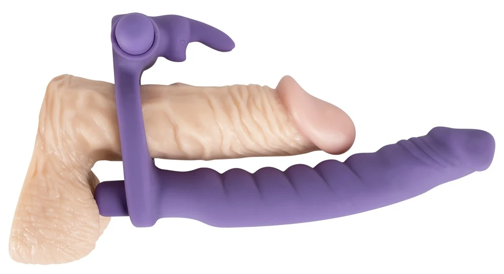 Strap-on dildo met vibratie en konijnstimulator