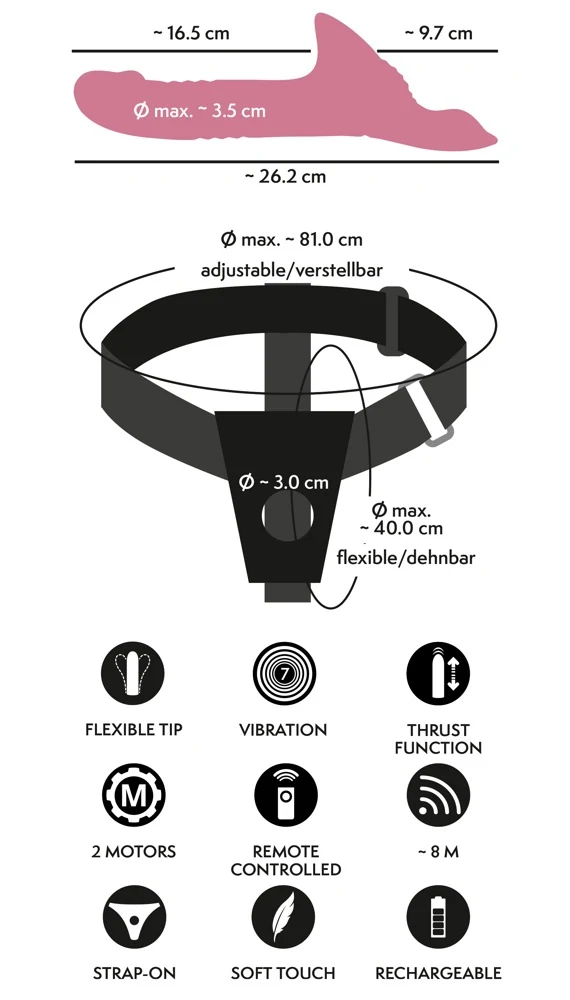 Strap-on set met stuwende vibrator en afstandsbediening