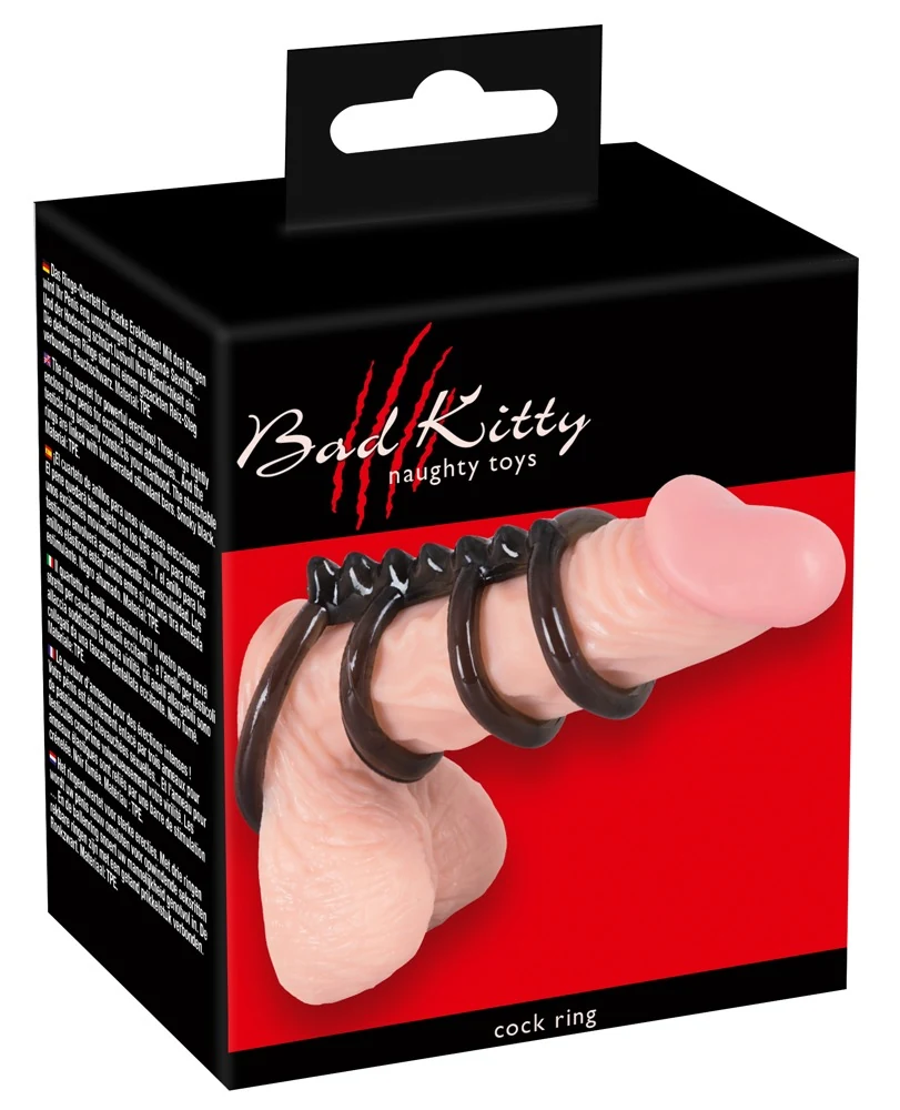 Bad Kitty cockring met testikelring en ribbelstructuur