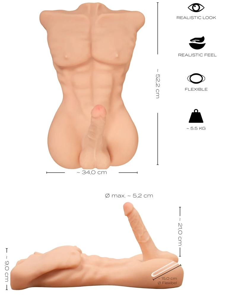 Realistische torso masturbator met dildo en anus