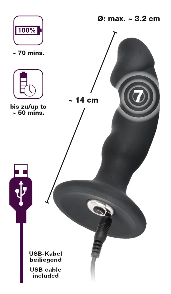 Oplaadbare vibro anaalplug zwart 14 cm
