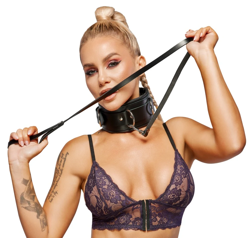 ZADO leren halsband met leiband en slot