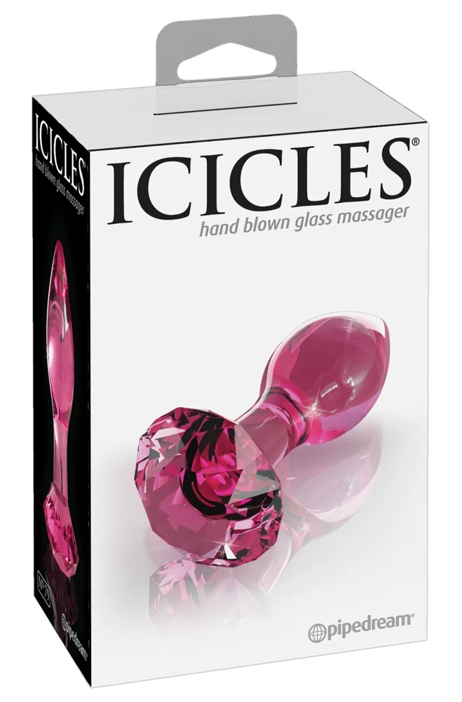 Icicles glazen anaalplug roze met diamantgeslepen voet
