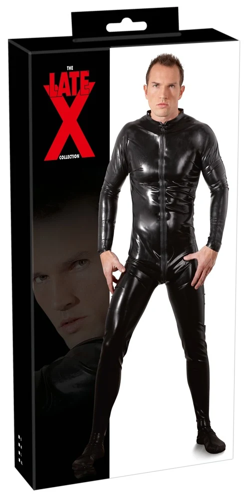 Latex jumpsuit met voet en 3-weg ritssluiting