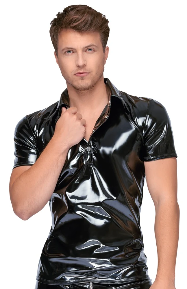 Lakglans polo shirt zwart
