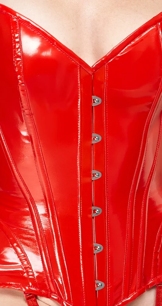 Strapless rode vinyl corsage met jarretels