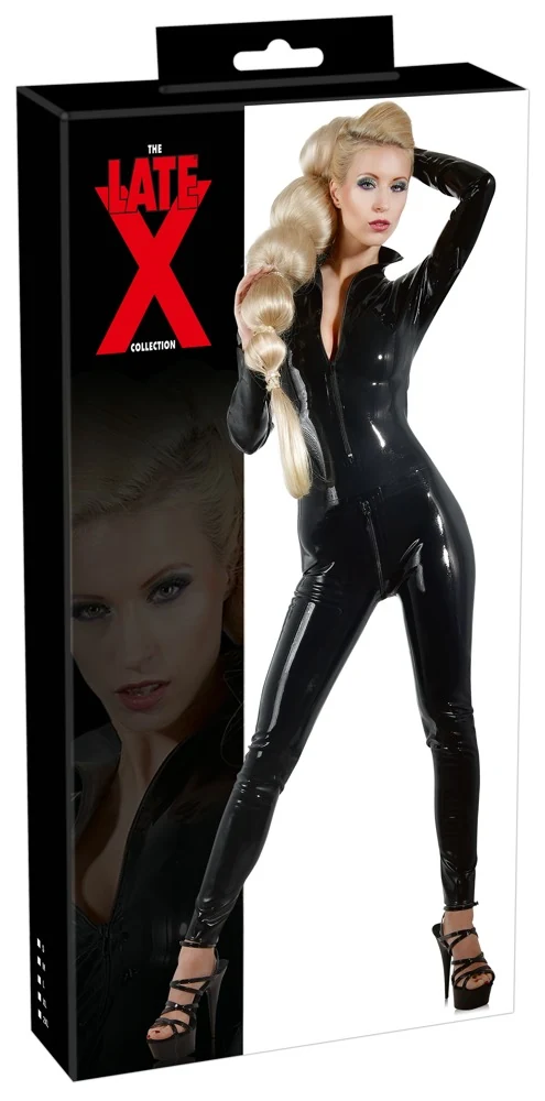Licht getailleerde latex catsuit met dubbele rits