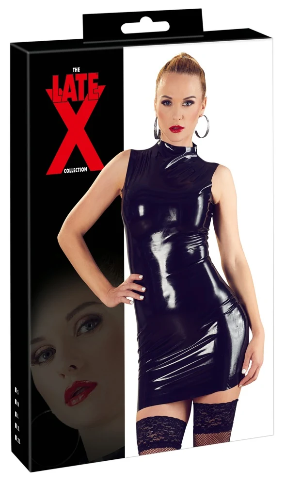 Mouwloze latex minijurk met rits