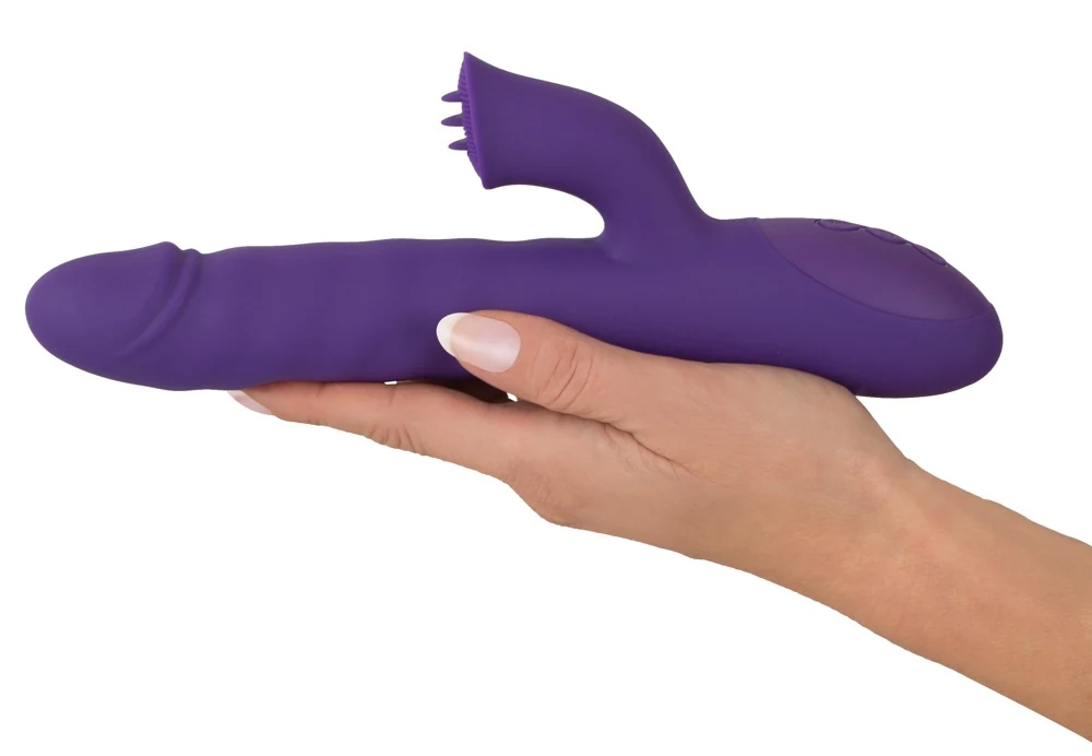 Rabbit vibrator met rotatie en stuwende functie