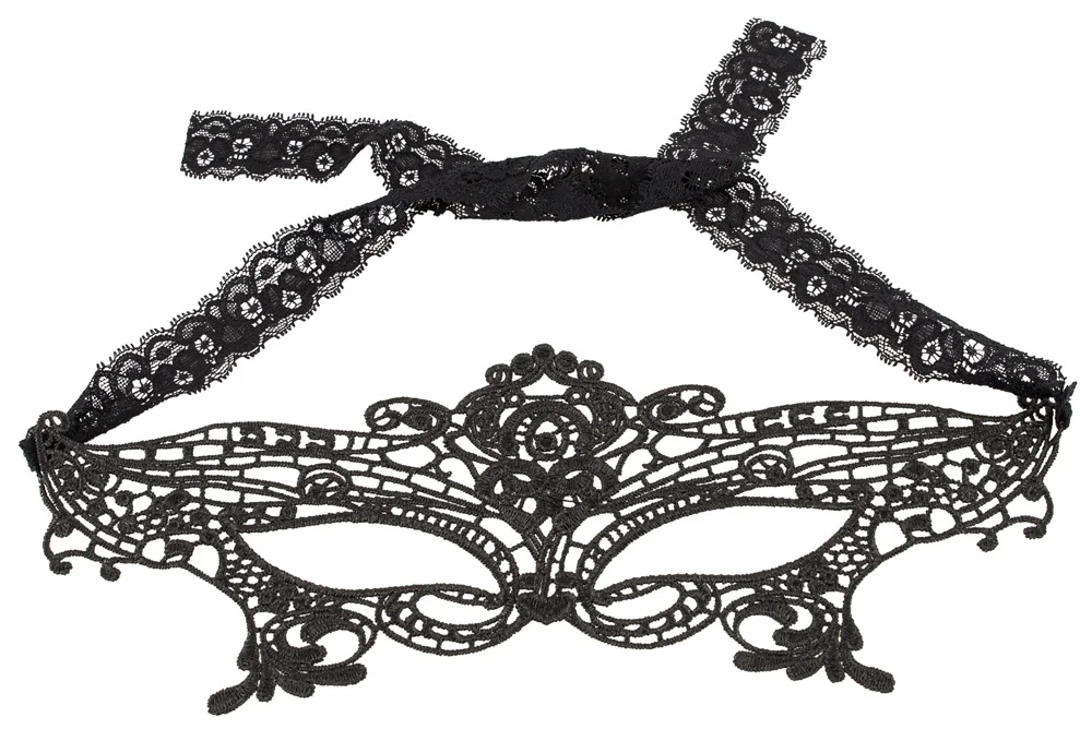 Zwart geborduurd oogmasker met kanten strikband