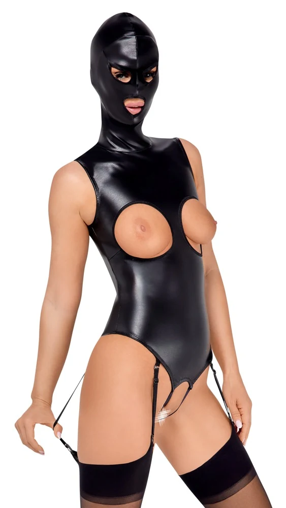 Bad Kitty ouvert jarretel body met masker