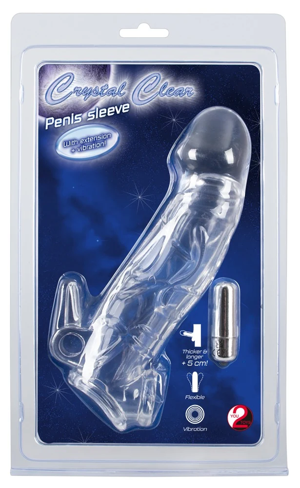 Transparante penissleeve met vibratie en verlenging
