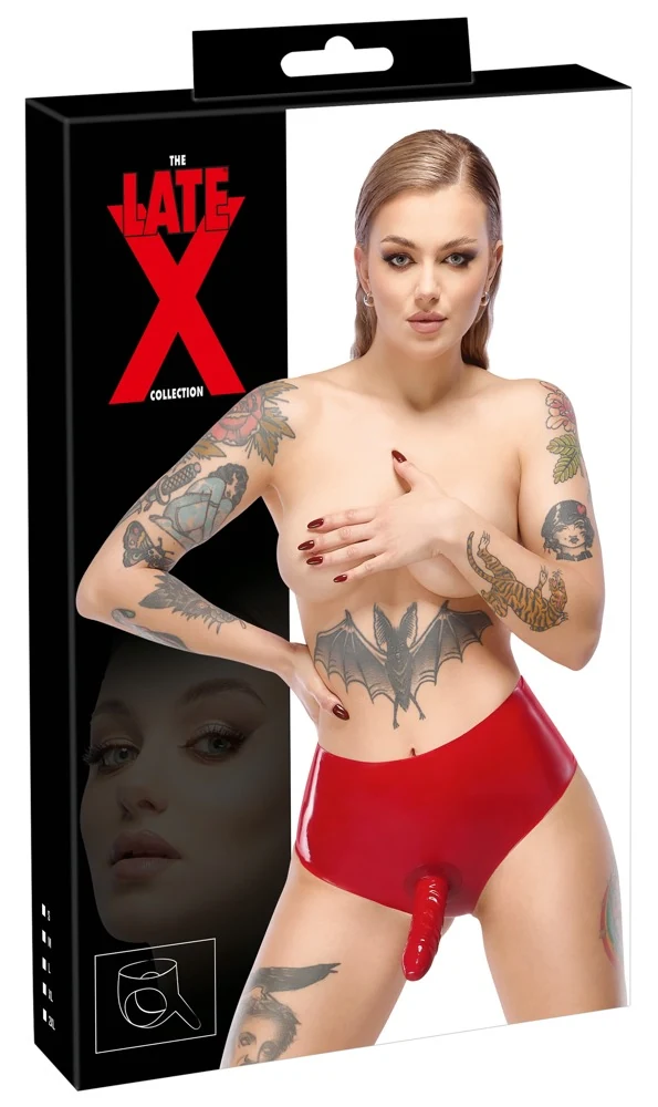 Latex slip met externe dildo rood