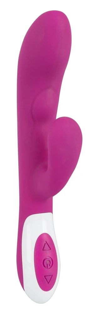 Paarse vibrator met warmtefunctie en clitorisstimulator
