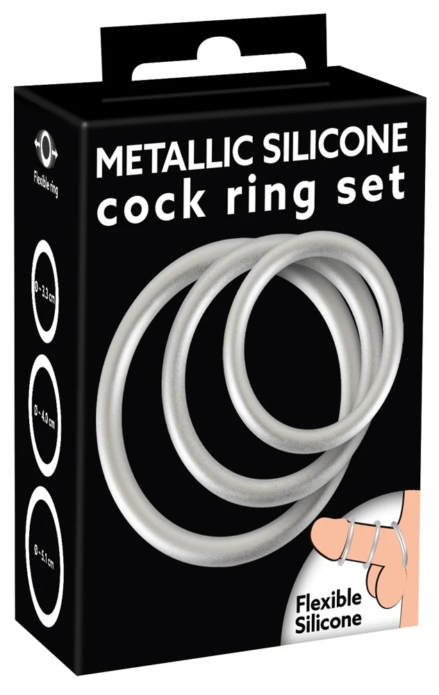 Set siliconen penisringen met metalen look