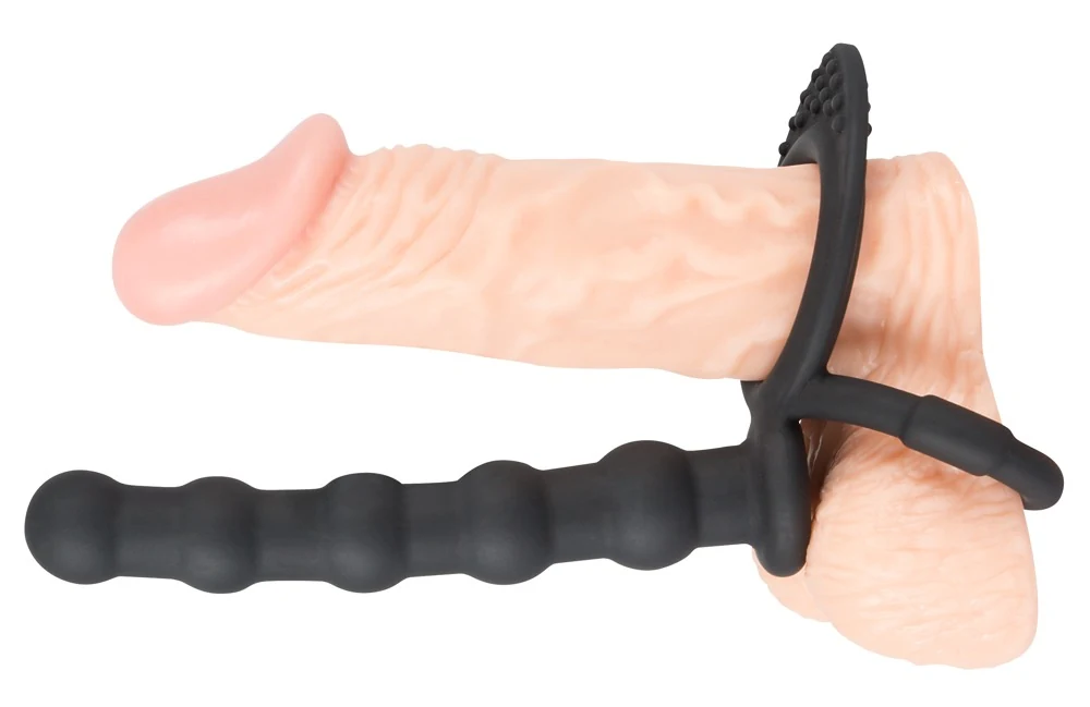 Penisring met anale dildo en clitorisnopjes