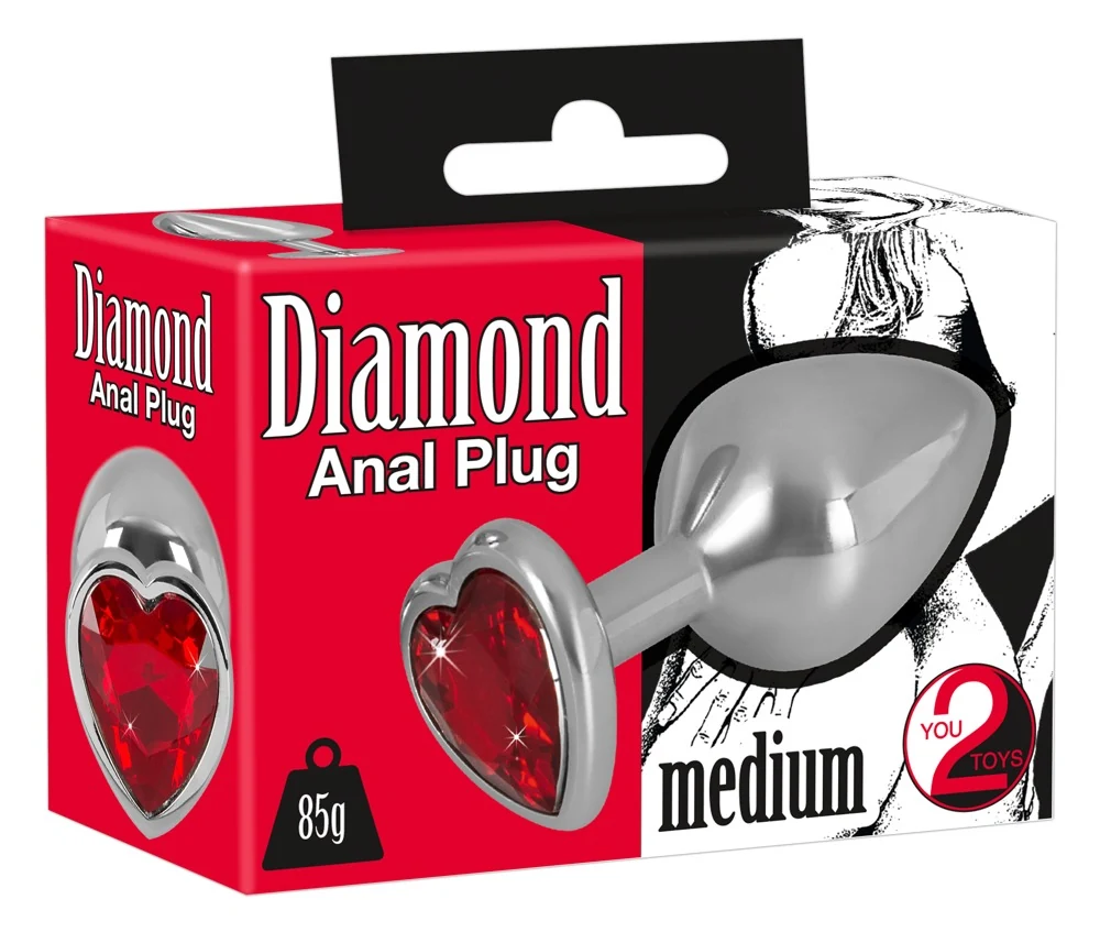 Diamond Anal Plug Medium met rood hart