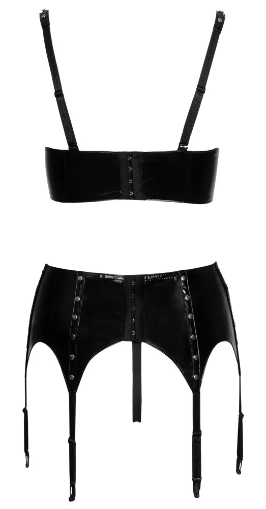 Lak lingerie set met jarretelgordel en string