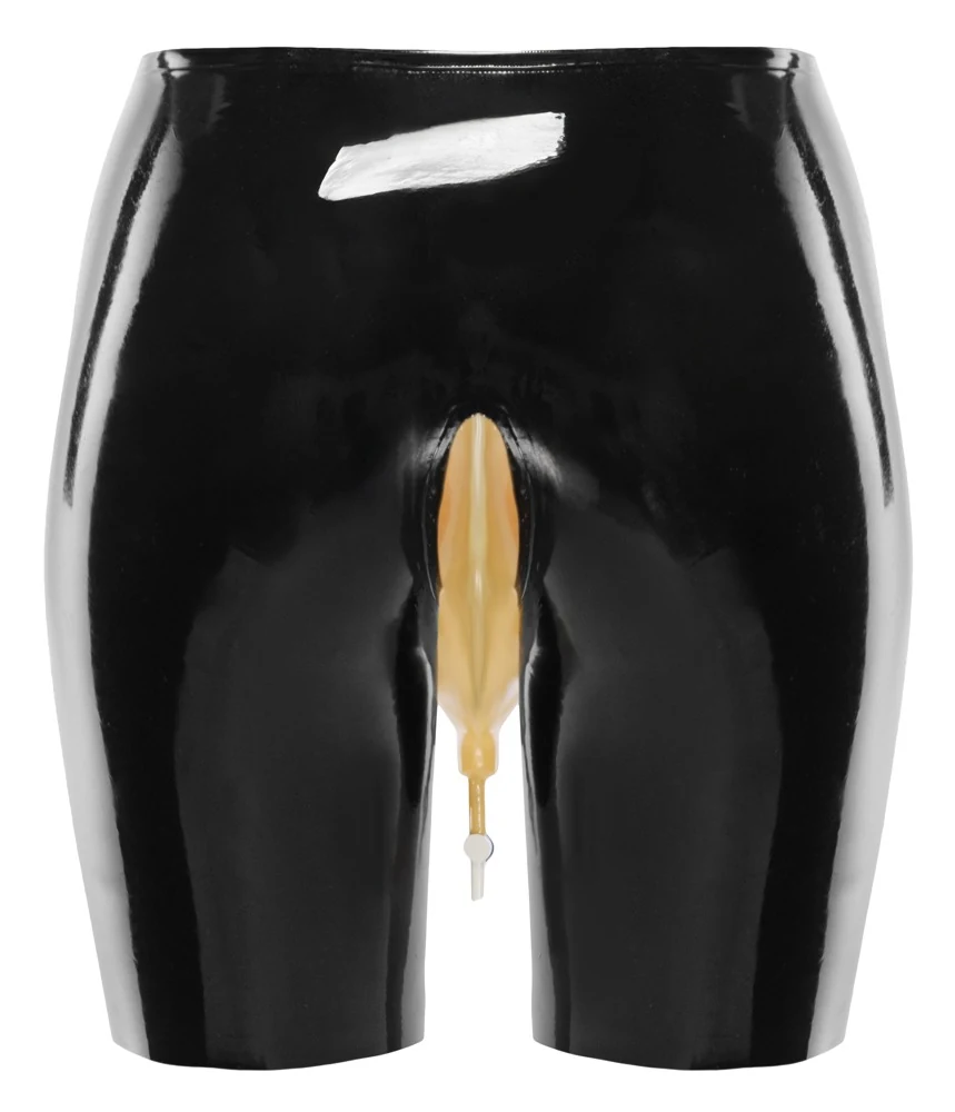 Zwarte latex fietsbroek met urinezakinzet