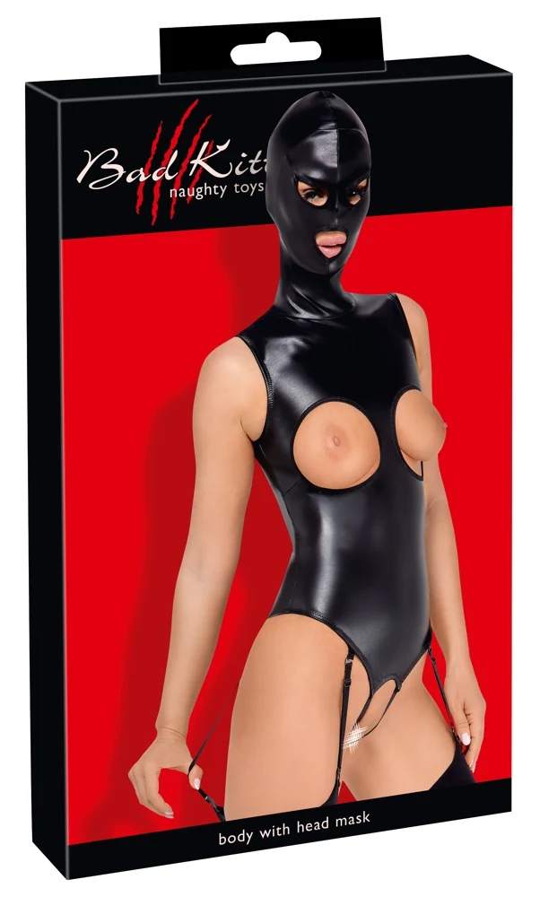 Bad Kitty ouvert jarretel body met masker