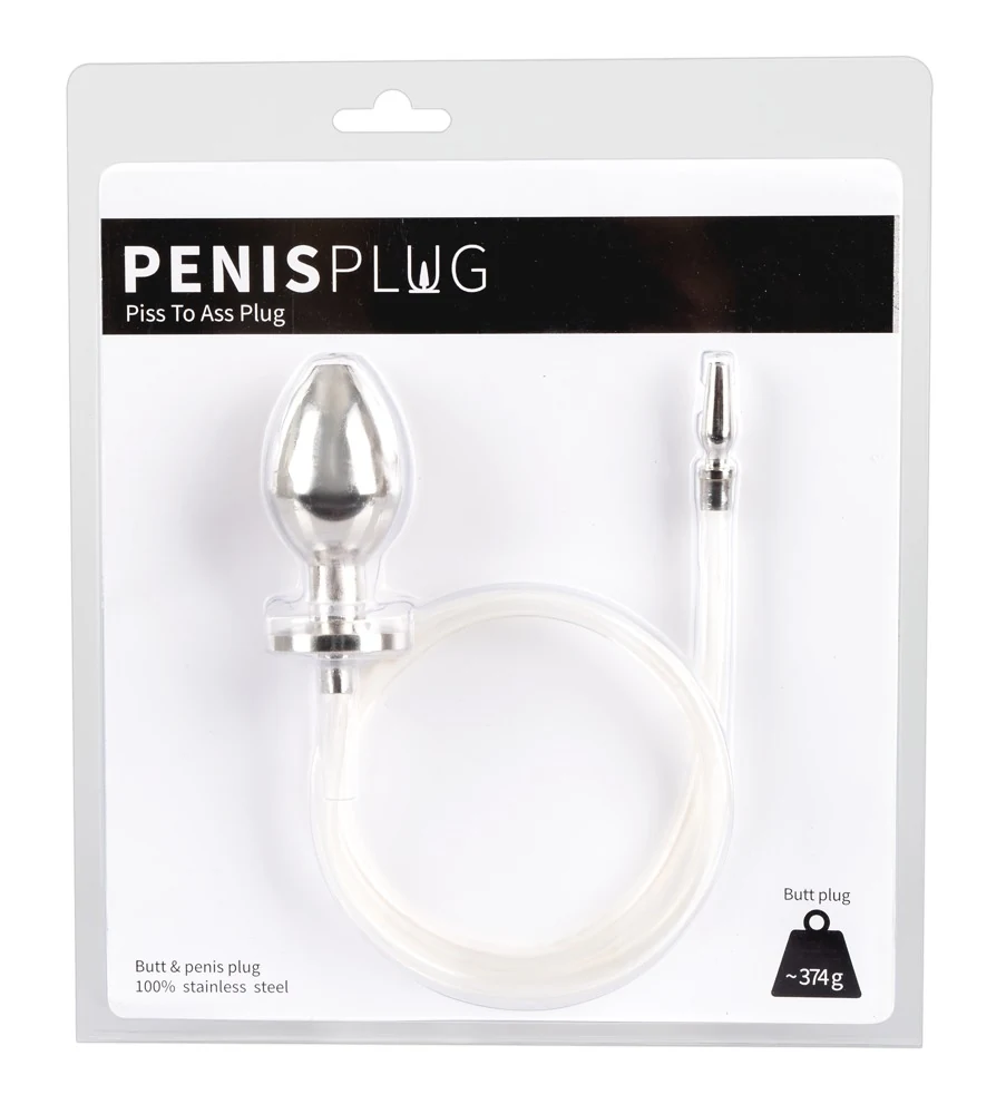 Roestvrijstalen anaalplug met urethrale plug en slang