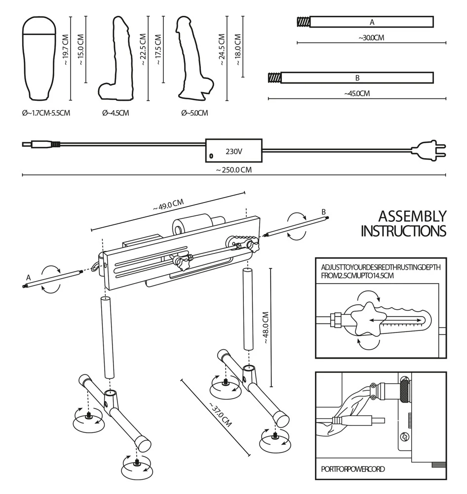 The Banger dubbelzijdige seksmachine met dildo's en masturbator