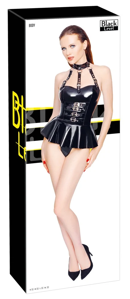 Black Level lak bodysuit met uitlopende rok